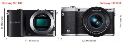 Größenvergleich: Samsung NX1100 vs. Samsung NX300M Größenvergleich: Samsung NX1100 vs. Samsung NX300M