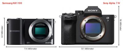 Größenvergleich: Samsung NX1100 vs. Sony Alpha 7 IV