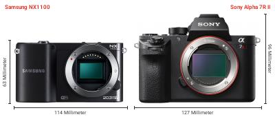 Größenvergleich: Samsung NX1100 vs. Sony Alpha 7R II Größenvergleich: Samsung NX1100 vs. Sony Alpha 7R II