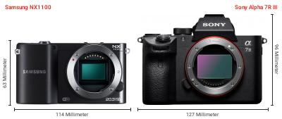 Größenvergleich: Samsung NX1100 vs. Sony Alpha 7R III
