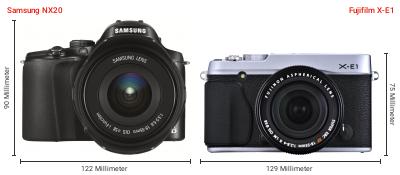 Größenvergleich: Samsung NX20 vs. Fujifilm X-E1