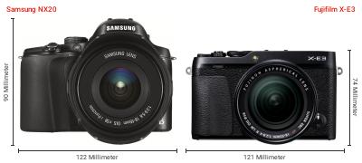 Größenvergleich: Samsung NX20 vs. Fujifilm X-E3