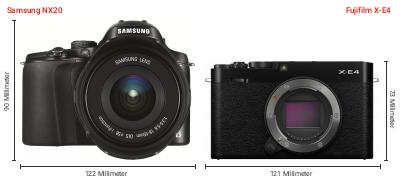 Größenvergleich: Samsung NX20 vs. Fujifilm X-E4