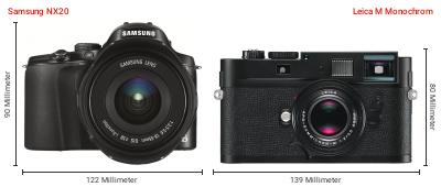 Größenvergleich: Samsung NX20 vs. Leica M Monochrom Größenvergleich: Samsung NX20 vs. Leica M Monochrom