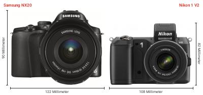 Größenvergleich: Samsung NX20 vs. Nikon 1 V2 Größenvergleich: Samsung NX20 vs. Nikon 1 V2