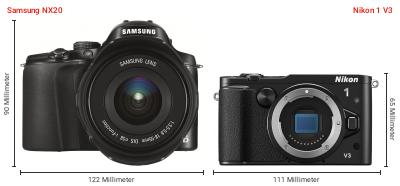 Größenvergleich: Samsung NX20 vs. Nikon 1 V3 Größenvergleich: Samsung NX20 vs. Nikon 1 V3