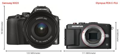Größenvergleich: Samsung NX20 vs. OM System PEN E-PL6