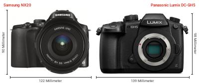 Größenvergleich: Samsung NX20 vs. Panasonic Lumix DC-GH5 Größenvergleich: Samsung NX20 vs. Panasonic Lumix DC-GH5