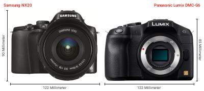 Größenvergleich: Samsung NX20 vs. Panasonic Lumix DMC-G6 Größenvergleich: Samsung NX20 vs. Panasonic Lumix DMC-G6