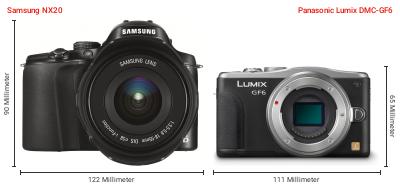 Größenvergleich: Samsung NX20 vs. Panasonic Lumix DMC-GF6 Größenvergleich: Samsung NX20 vs. Panasonic Lumix DMC-GF6