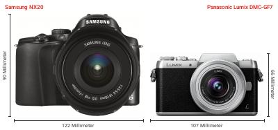 Größenvergleich: Samsung NX20 vs. Panasonic Lumix DMC-GF7 Größenvergleich: Samsung NX20 vs. Panasonic Lumix DMC-GF7