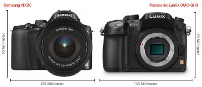 Größenvergleich: Samsung NX20 vs. Panasonic Lumix DMC-GH3 Größenvergleich: Samsung NX20 vs. Panasonic Lumix DMC-GH3