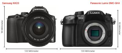 Größenvergleich: Samsung NX20 vs. Panasonic Lumix DMC-GH4 Größenvergleich: Samsung NX20 vs. Panasonic Lumix DMC-GH4