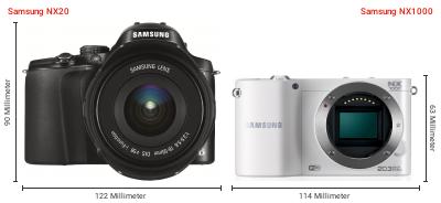 Größenvergleich: Samsung NX20 vs. Samsung NX1000 Größenvergleich: Samsung NX20 vs. Samsung NX1000