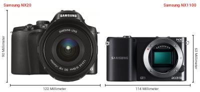 Größenvergleich: Samsung NX20 vs. Samsung NX1100 Größenvergleich: Samsung NX20 vs. Samsung NX1100