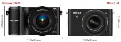 Größenvergleich: Samsung NX200 vs. Nikon 1 J3 Größenvergleich: Samsung NX200 vs. Nikon 1 J3
