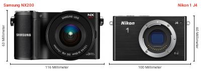 Größenvergleich: Samsung NX200 vs. Nikon 1 J4 Größenvergleich: Samsung NX200 vs. Nikon 1 J4