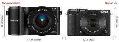 Größenvergleich: Samsung NX200 vs. Nikon 1 J5 Größenvergleich: Samsung NX200 vs. Nikon 1 J5
