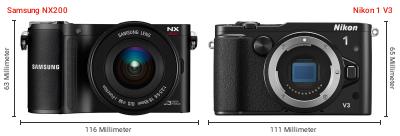 Größenvergleich: Samsung NX200 vs. Nikon 1 V3