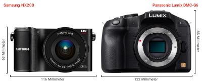 Größenvergleich: Samsung NX200 vs. Panasonic Lumix DMC-G6 Größenvergleich: Samsung NX200 vs. Panasonic Lumix DMC-G6