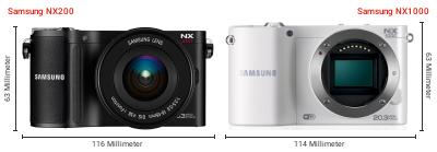 Größenvergleich: Samsung NX200 vs. Samsung NX1000 Größenvergleich: Samsung NX200 vs. Samsung NX1000