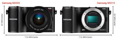 Größenvergleich: Samsung NX200 vs. Samsung NX210 Größenvergleich: Samsung NX200 vs. Samsung NX210