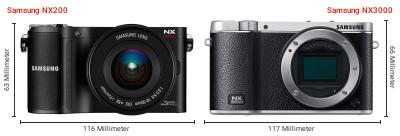 Größenvergleich: Samsung NX200 vs. Samsung NX3000 Größenvergleich: Samsung NX200 vs. Samsung NX3000