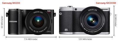 Größenvergleich: Samsung NX200 vs. Samsung NX300M Größenvergleich: Samsung NX200 vs. Samsung NX300M