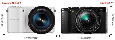 Größenvergleich: Samsung NX2000 vs. Fujifilm X-A1 Größenvergleich: Samsung NX2000 vs. Fujifilm X-A1