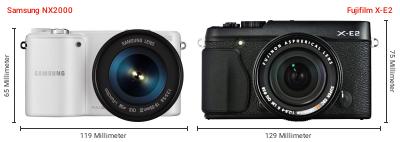 Größenvergleich: Samsung NX2000 vs. Fujifilm X-E2 Größenvergleich: Samsung NX2000 vs. Fujifilm X-E2