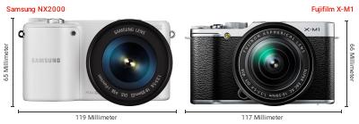 Größenvergleich: Samsung NX2000 vs. Fujifilm X-M1 Größenvergleich: Samsung NX2000 vs. Fujifilm X-M1