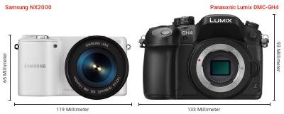 Größenvergleich: Samsung NX2000 vs. Panasonic Lumix DMC-GH4 Größenvergleich: Samsung NX2000 vs. Panasonic Lumix DMC-GH4