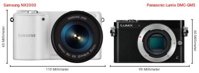 Größenvergleich: Samsung NX2000 vs. Panasonic Lumix DMC-GM5 Größenvergleich: Samsung NX2000 vs. Panasonic Lumix DMC-GM5