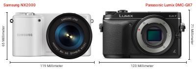 Größenvergleich: Samsung NX2000 vs. Panasonic Lumix DMC-GX7 Größenvergleich: Samsung NX2000 vs. Panasonic Lumix DMC-GX7