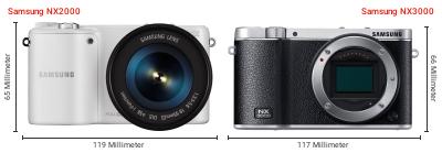 Größenvergleich: Samsung NX2000 vs. Samsung NX3000 Größenvergleich: Samsung NX2000 vs. Samsung NX3000