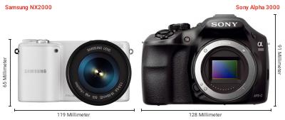 Größenvergleich: Samsung NX2000 vs. Sony Alpha 3000 Größenvergleich: Samsung NX2000 vs. Sony Alpha 3000