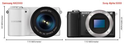 Größenvergleich: Samsung NX2000 vs. Sony Alpha 5000 Größenvergleich: Samsung NX2000 vs. Sony Alpha 5000