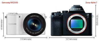 Größenvergleich: Samsung NX2000 vs. Sony Alpha 7 Größenvergleich: Samsung NX2000 vs. Sony Alpha 7