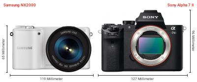 Größenvergleich: Samsung NX2000 vs. Sony Alpha 7 II Größenvergleich: Samsung NX2000 vs. Sony Alpha 7 II