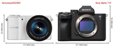 Größenvergleich: Samsung NX2000 vs. Sony Alpha 7 IV