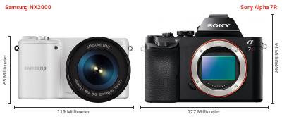 Größenvergleich: Samsung NX2000 vs. Sony Alpha 7R Größenvergleich: Samsung NX2000 vs. Sony Alpha 7R