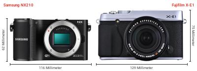 Größenvergleich: Samsung NX210 vs. Fujifilm X-E1 Größenvergleich: Samsung NX210 vs. Fujifilm X-E1