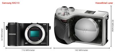 Größenvergleich: Samsung NX210 vs. Hasselblad Lunar Größenvergleich: Samsung NX210 vs. Hasselblad Lunar