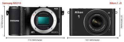 Größenvergleich: Samsung NX210 vs. Nikon 1 J3 Größenvergleich: Samsung NX210 vs. Nikon 1 J3