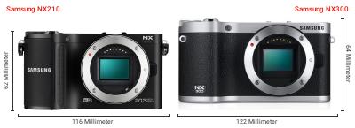 Größenvergleich: Samsung NX210 vs. Samsung NX300 Größenvergleich: Samsung NX210 vs. Samsung NX300