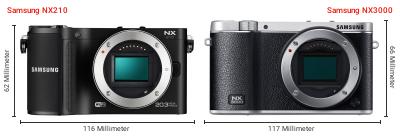 Größenvergleich: Samsung NX210 vs. Samsung NX3000 Größenvergleich: Samsung NX210 vs. Samsung NX3000