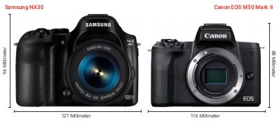 Größenvergleich: Samsung NX30 vs. Canon EOS M50 Mark II Größenvergleich: Samsung NX30 vs. Canon EOS M50 Mark II