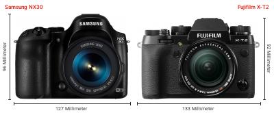 Größenvergleich: Samsung NX30 vs. Fujifilm X-T2
