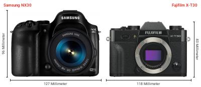 Größenvergleich: Samsung NX30 vs. Fujifilm X-T30 Größenvergleich: Samsung NX30 vs. Fujifilm X-T30