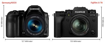Größenvergleich: Samsung NX30 vs. Fujifilm X-T4 Größenvergleich: Samsung NX30 vs. Fujifilm X-T4